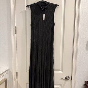 ANTHROPOLIGIE GREY RIBBED KNIT SLEEVELESS MAXI DRESS WITH MOCK NECK
